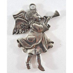 Vintage Seagull Pewter Christmas Ornament Girl Angel Blowing Horn 3" Canada 1988
